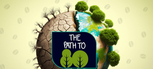 The earth slit in two the left side dead and bare the right lush and alive in the center it reads "The Path To 80"
